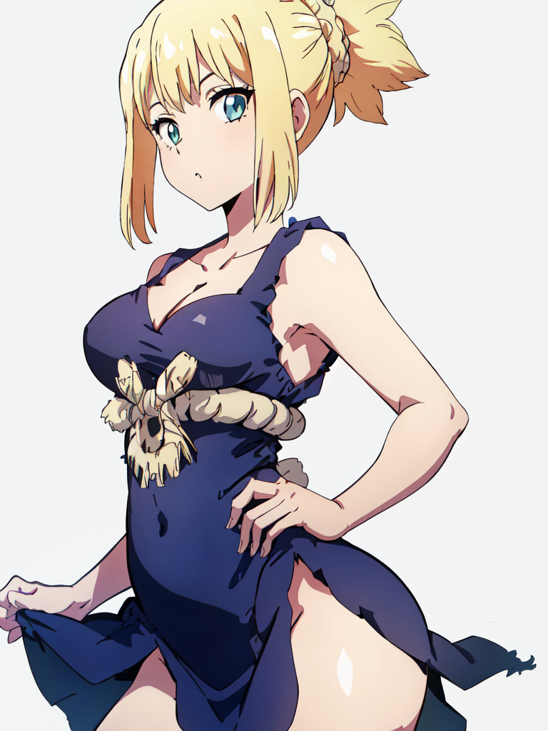 00415-2146680263-1girl, solo, kohaku, blonde hair, hair bun, looking at viewer, hair ornament, sleeveless, dress, cleavage, _lora_kohaku-ALK_1_,.png